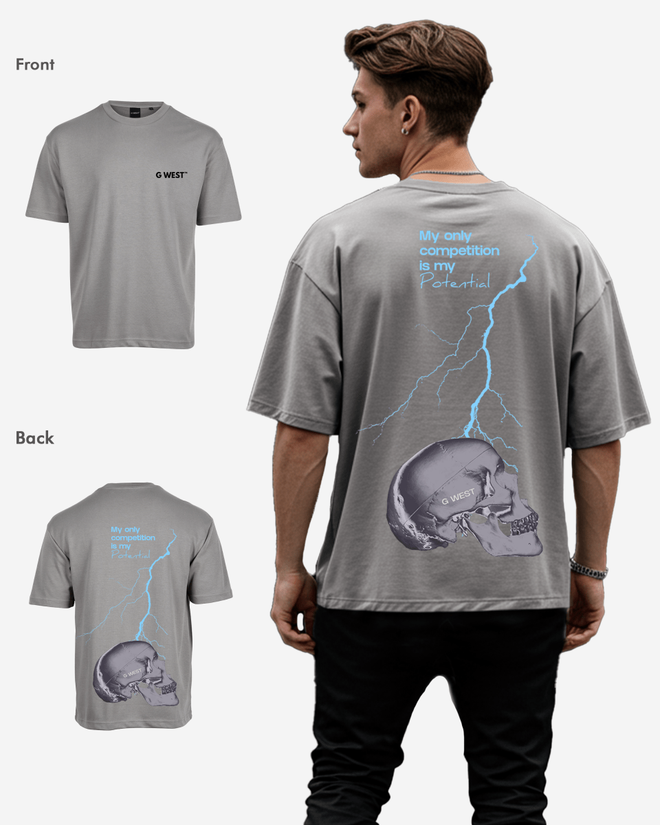 G-West G West Oversized Lighting Skull T-Shirt Mens