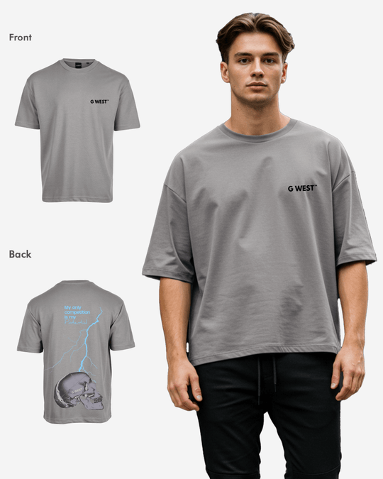 G-West G West Oversized Lighting Skull T-Shirt Mens