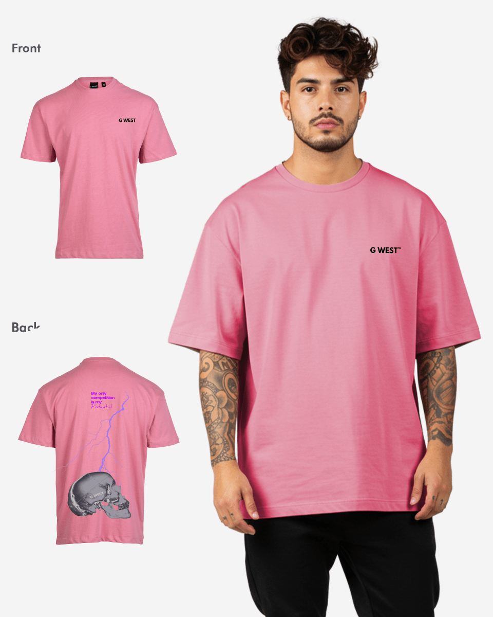 G-West G West Oversized Lighting Skull T-Shirt Mens