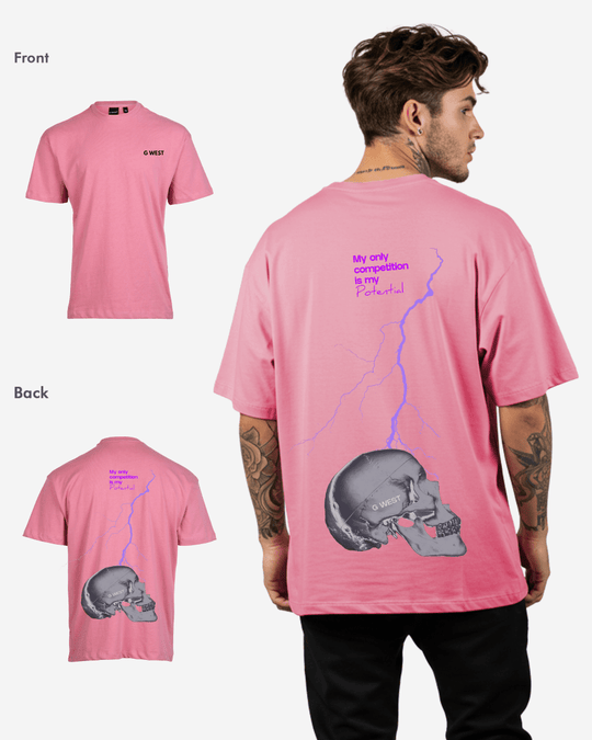 G-West G West Oversized Lighting Skull T-Shirt Mens