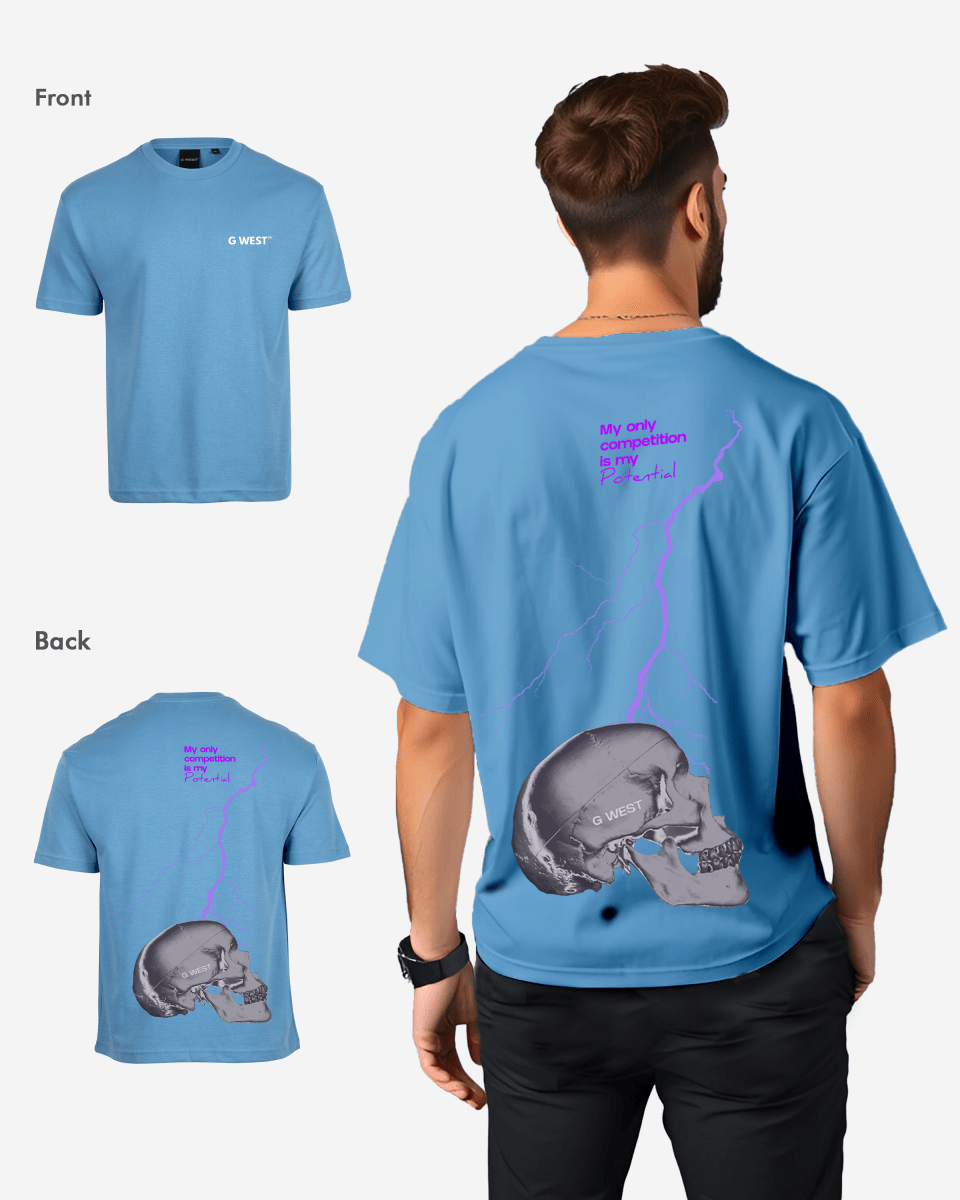 G-West G West Oversized Lighting Skull T-Shirt Mens