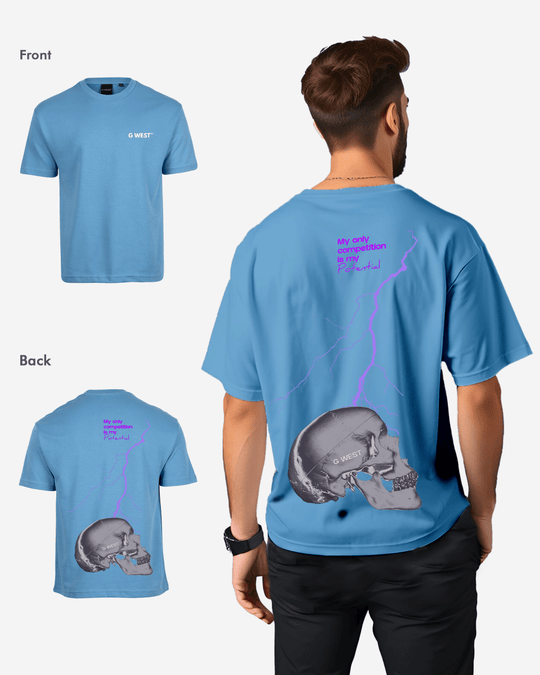 G-West G West Oversized Lighting Skull T-Shirt Mens
