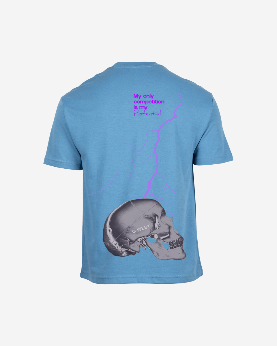 G-West G West Oversized Lighting Skull T-Shirt Mens