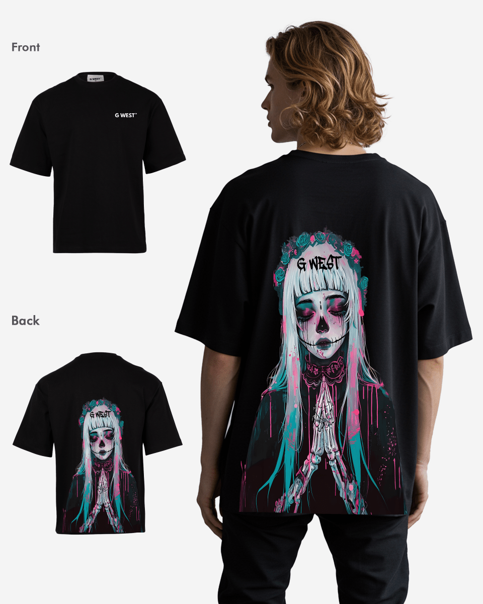 G West Mens Oversized Praying Girl T Shirt