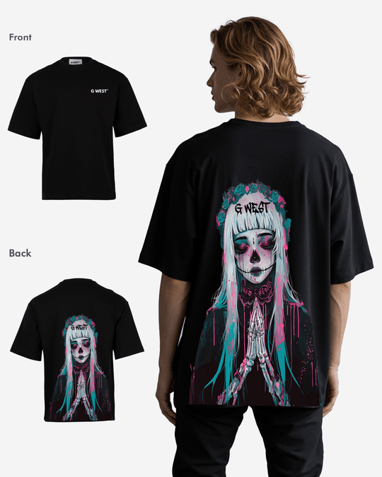 G West Mens Oversized Praying Girl T Shirt