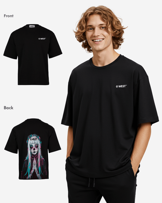 G West Mens Oversized Praying Girl T Shirt