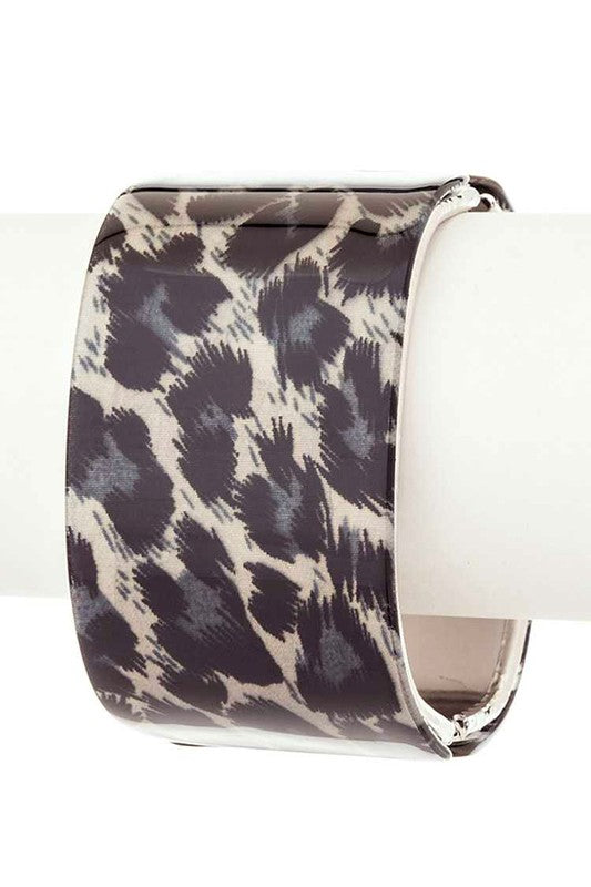 Glitter Hinged Bangle Leopard Print Wide Cuff Bracelet