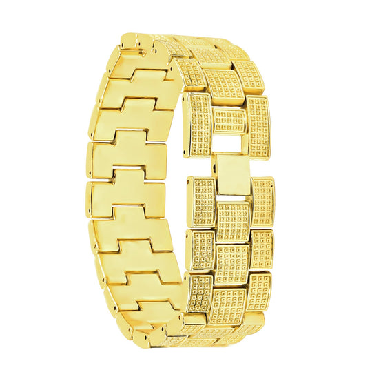 Gold Iced Out Crystal Watch And Bracelet Set With Date