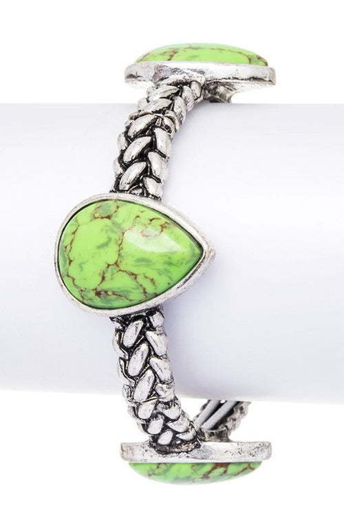 White Howlite Teardrop Stretch Bracelet Boho Chic Style