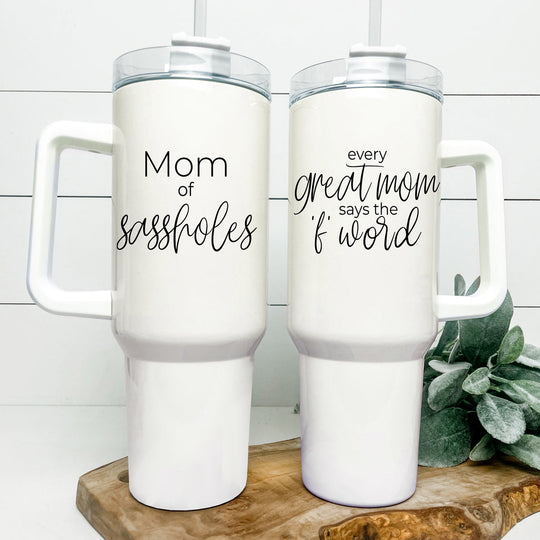 Insulated 40oz Travel Tumbler Mom Says The F Word Handle Lid Straw Gift