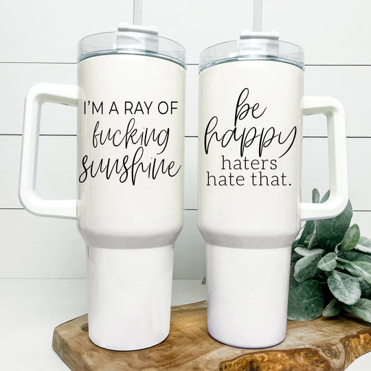 Ray Of Sunshine 40oz Insulated Travel Mug With Handle Lid And Straw