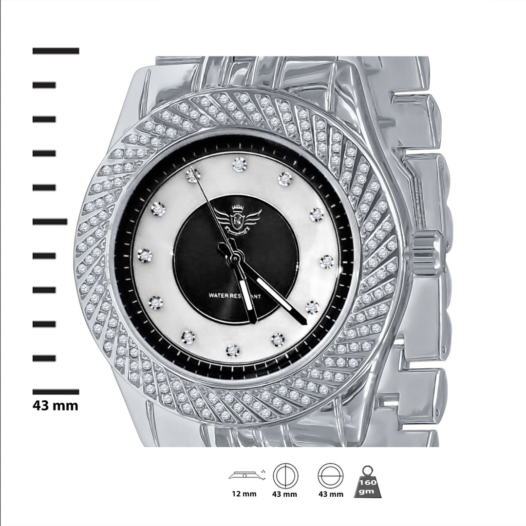 Iced Out Stainless Steel Hip Hop Watch Mother Of Pearl