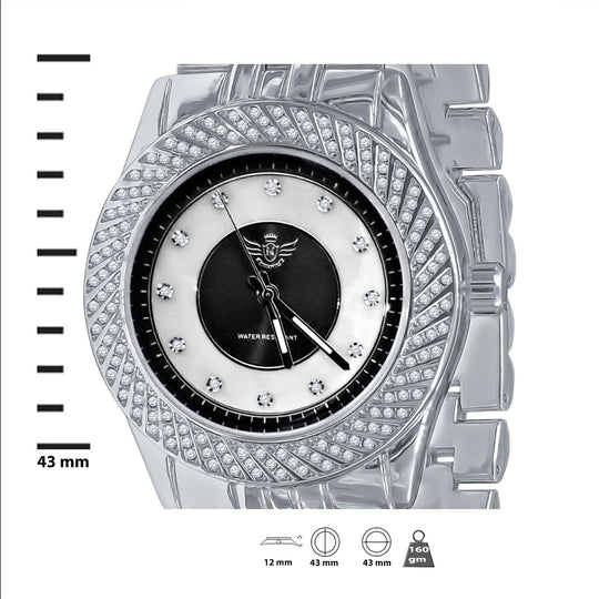 Iced Out Stainless Steel Hip Hop Watch Mother Of Pearl