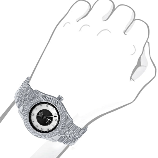 Iced Out Stainless Steel Hip Hop Watch Mother Of Pearl