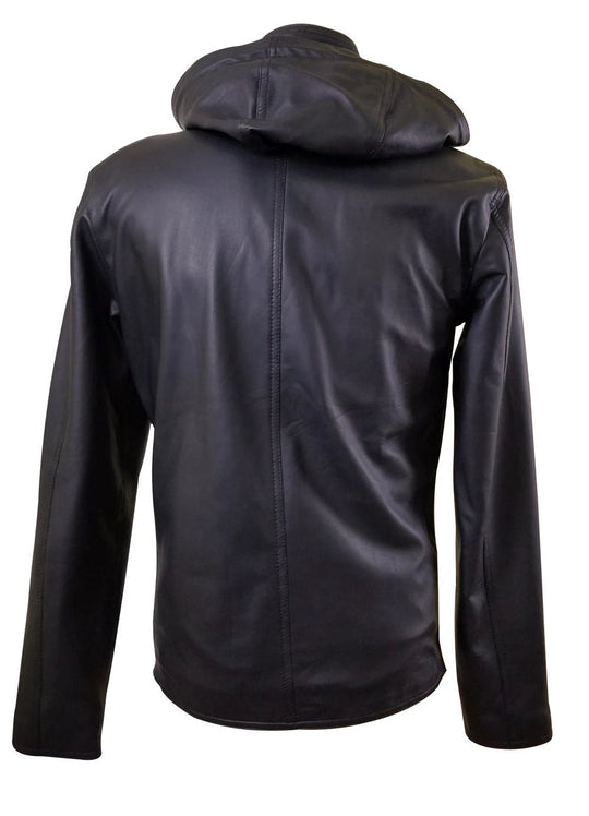 Handmade Dapper Zip Up Leather Jacket With Hoodie