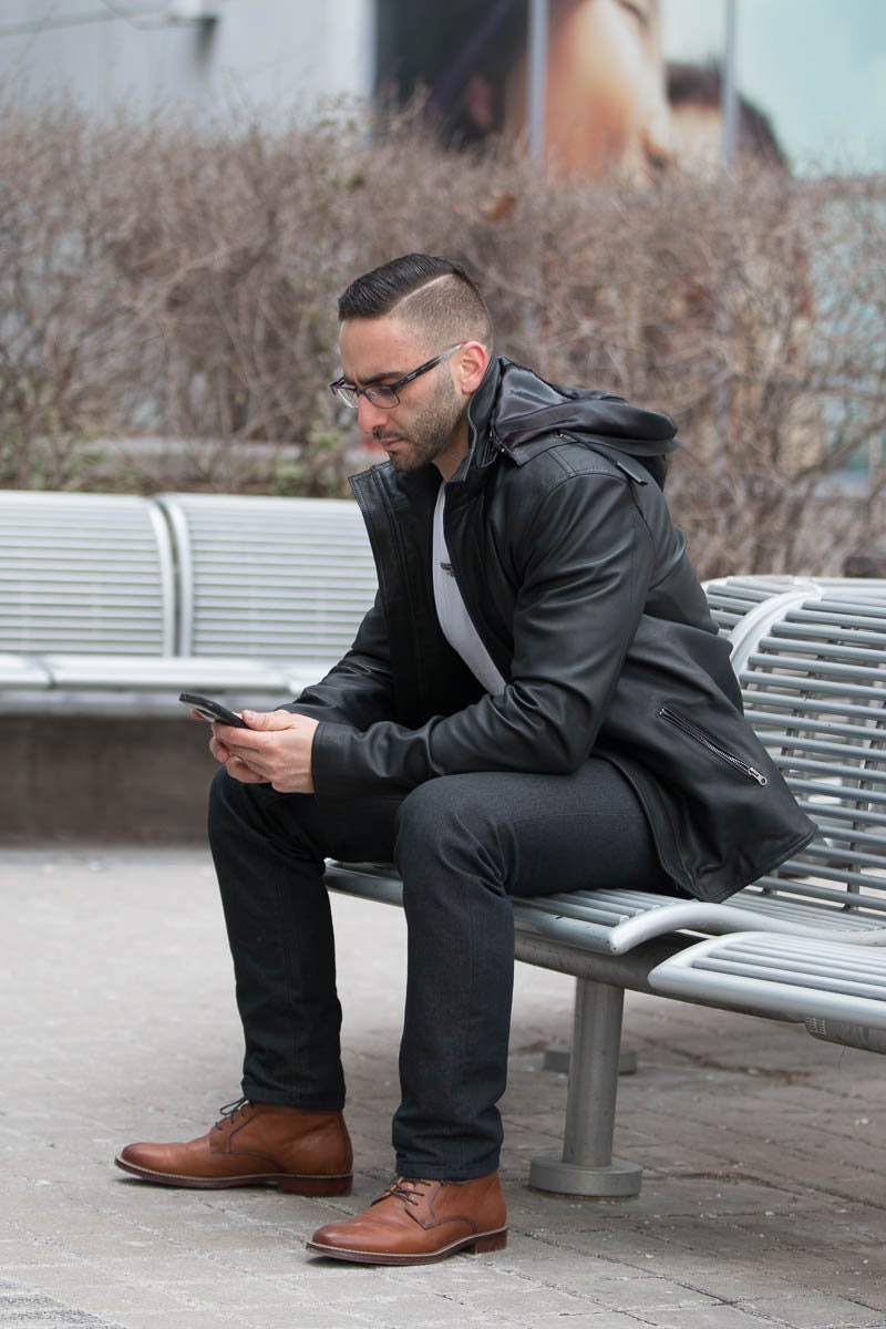 Handmade Dapper Zip Up Leather Jacket With Hoodie