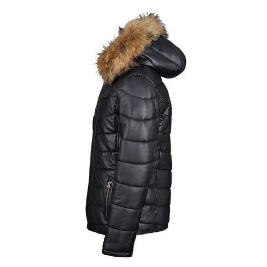 Handmade Rossi's Polyfill Winter Leather Jacket With Fur On Hoodie