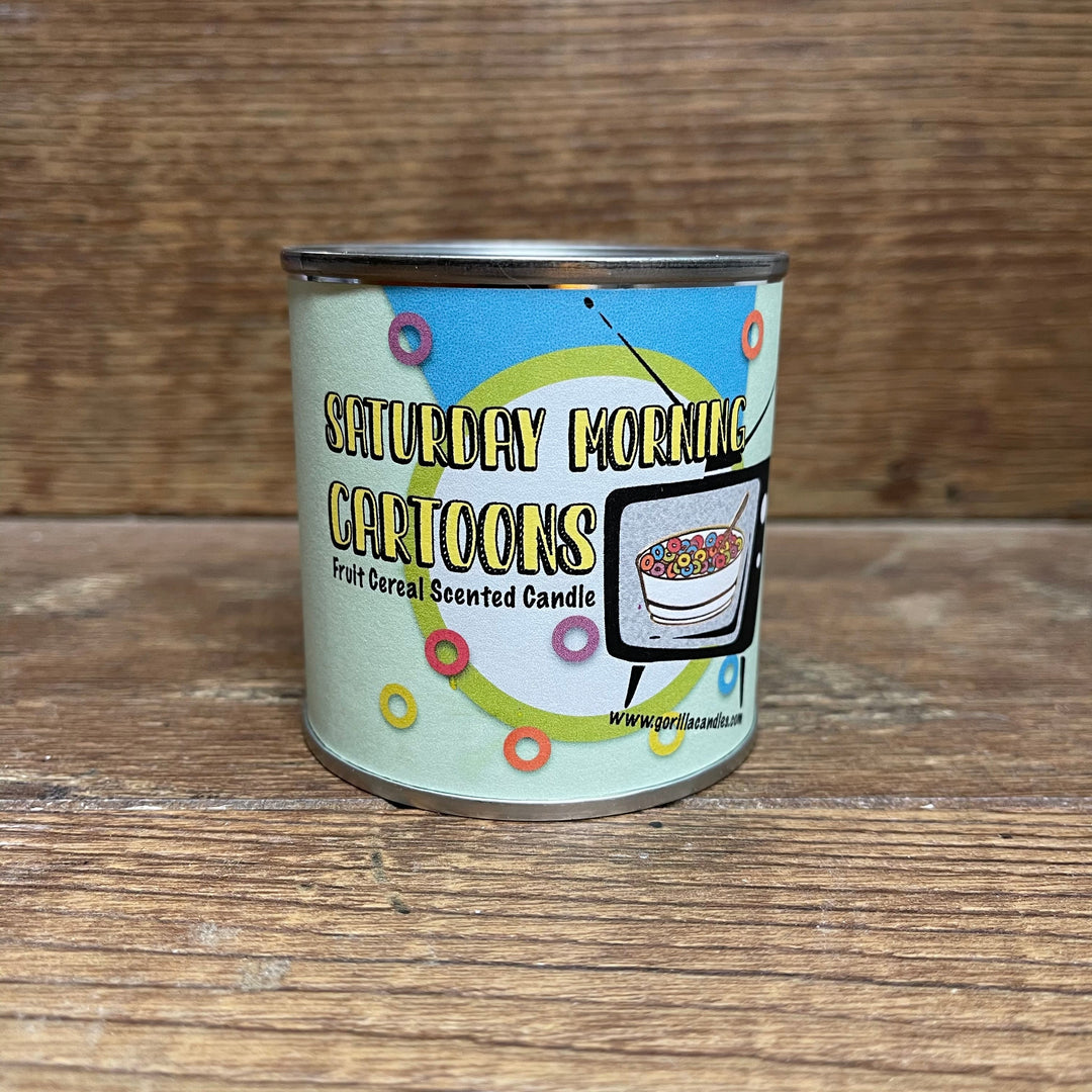 Saturday Morning Cartoons Fruit Cereal Soy Wax Candle 8Oz Retro Fruity Scent Paint Can With Lid