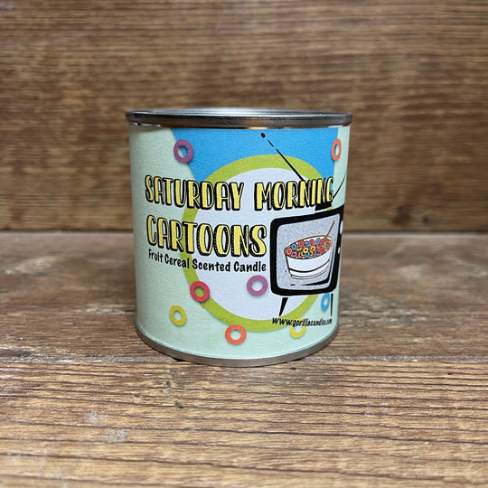Saturday Morning Cartoons Fruit Cereal Soy Wax Candle 8Oz Retro Fruity Scent Paint Can With Lid