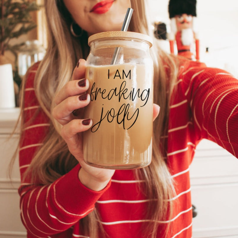 Freaking Jolly 17oz Tumbler With Bamboo Lid, 2 Stainless Straws And Cleaner