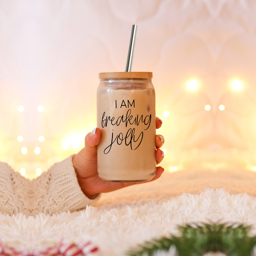 Freaking Jolly 17oz Tumbler With Bamboo Lid, 2 Stainless Straws And Cleaner