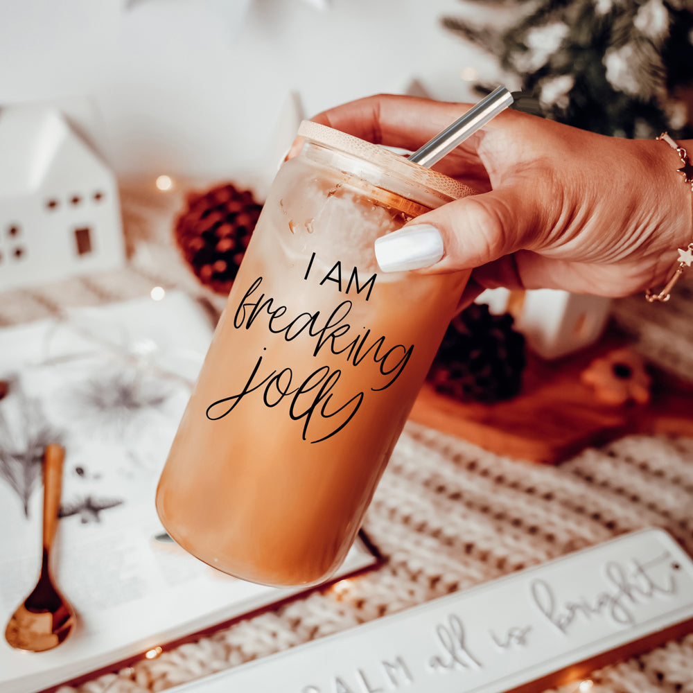 Freaking Jolly 17oz Tumbler With Bamboo Lid, 2 Stainless Straws And Cleaner