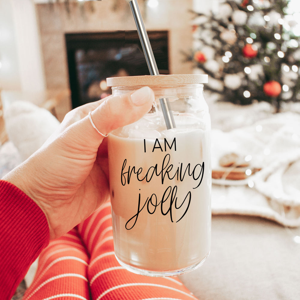 Freaking Jolly 17oz Tumbler With Bamboo Lid, 2 Stainless Straws And Cleaner