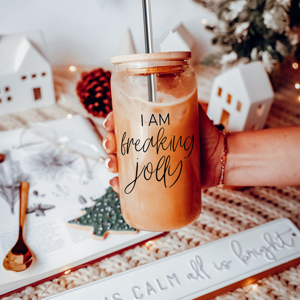 Freaking Jolly 17oz Tumbler With Bamboo Lid, 2 Stainless Straws And Cleaner