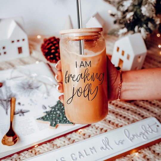 Freaking Jolly 17oz Tumbler With Bamboo Lid, 2 Stainless Straws And Cleaner