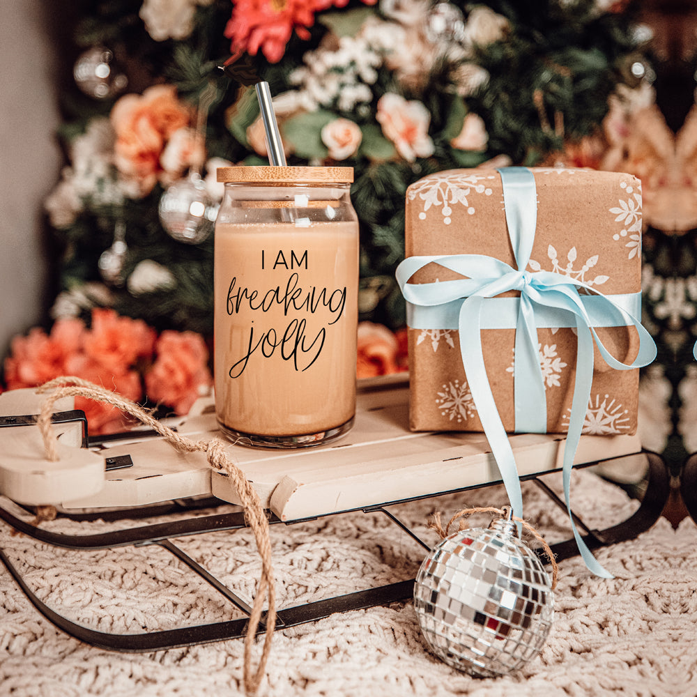 Freaking Jolly 17oz Tumbler With Bamboo Lid, 2 Stainless Straws And Cleaner