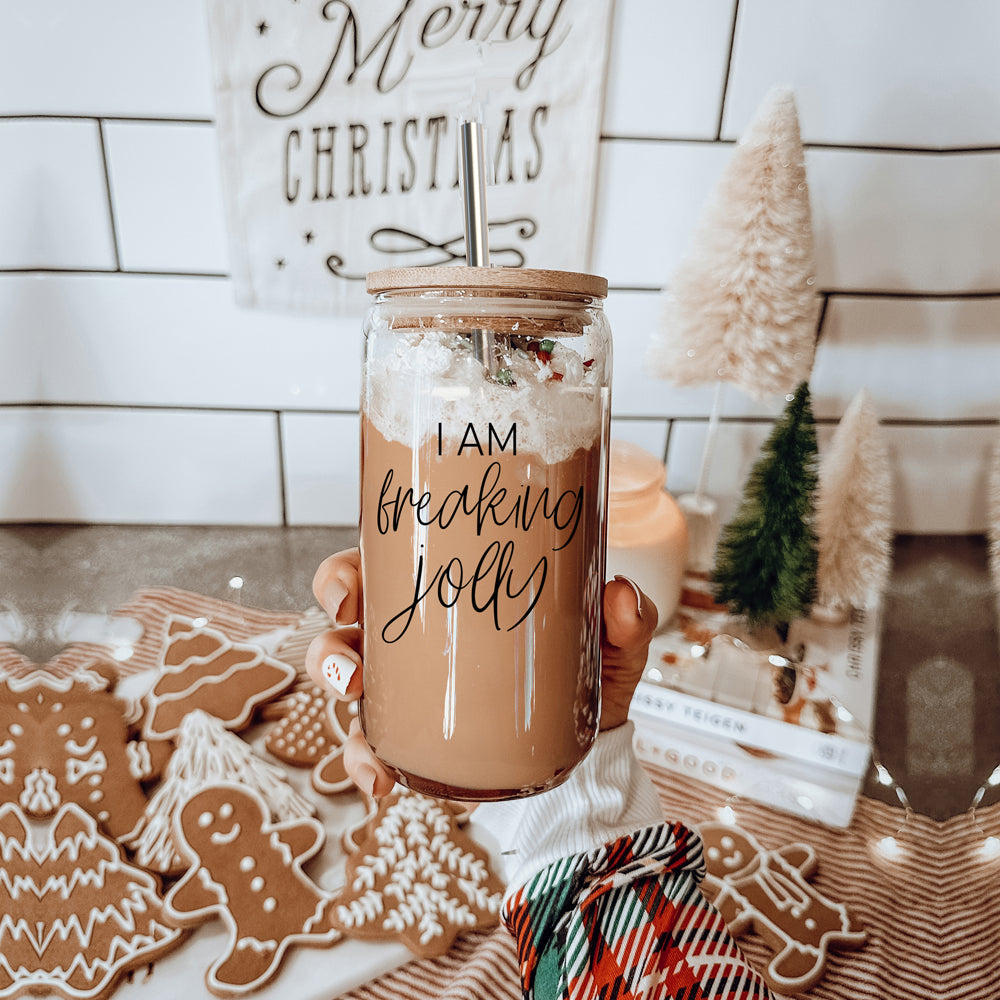 Freaking Jolly 17oz Tumbler With Bamboo Lid, 2 Stainless Straws And Cleaner