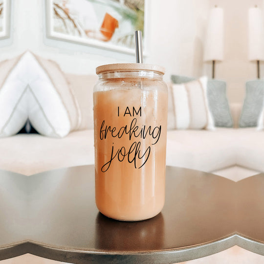 Freaking Jolly 17oz Tumbler With Bamboo Lid, 2 Stainless Straws And Cleaner