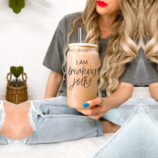 Freaking Jolly 17oz Tumbler With Bamboo Lid, 2 Stainless Straws And Cleaner