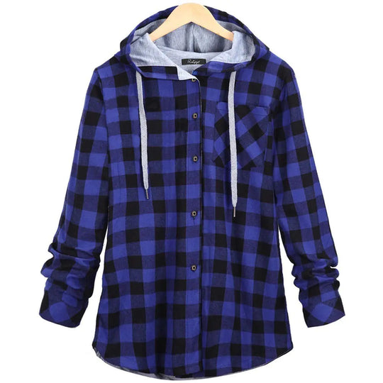 Multicolor Checked Hooded Cardigan for Women