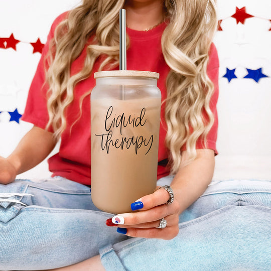 Liquid Therapy 17oz Glass Tumbler With Bamboo Lid, 2 Stainless Straws And Straw Cleaner