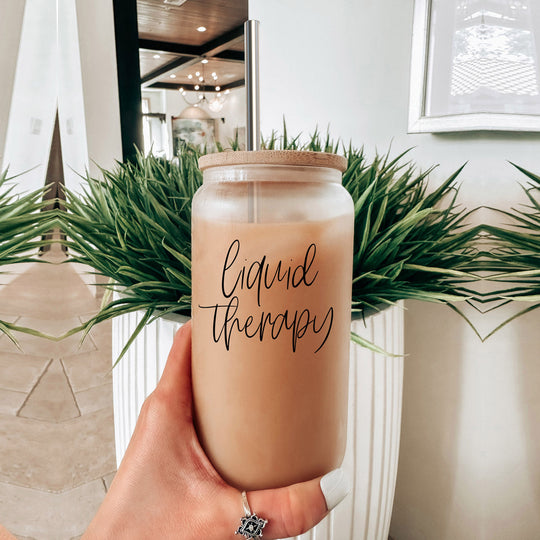 Liquid Therapy 17oz Glass Tumbler With Bamboo Lid, 2 Stainless Straws And Straw Cleaner