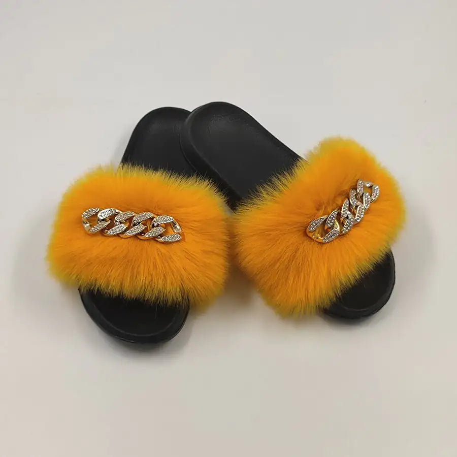 Plush Imitation Fox Fur Flip Flops Fashion Slippers