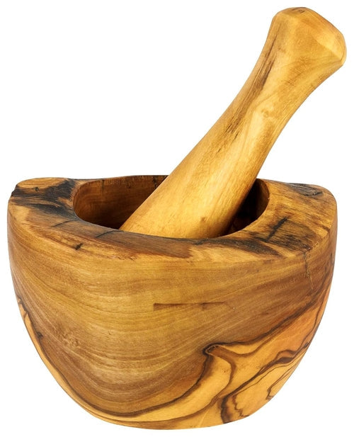 Olive Wood Mortar Pestle Rustic Handmade Kitchen Grinder For Spices