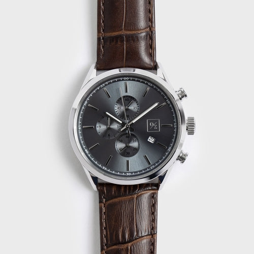 Men's Luxury Chronograph Watch Brown Leather Strap
