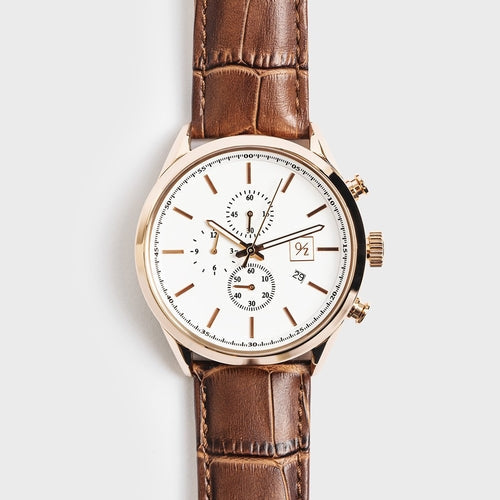 Men's Luxury Chronograph Watch Brown Leather Strap