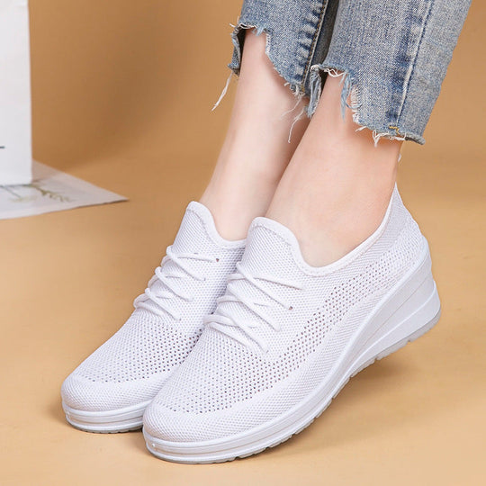 Mesh shoes women's inner height shoes breathable mesh surface slip resistant soft sole comfortable casual shoes