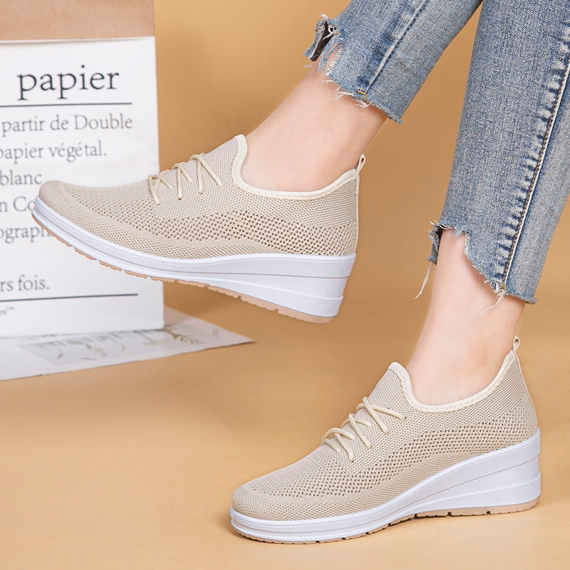 Mesh shoes women's inner height shoes breathable mesh surface slip resistant soft sole comfortable casual shoes