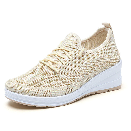 Mesh shoes women's inner height shoes breathable mesh surface slip resistant soft sole comfortable casual shoes