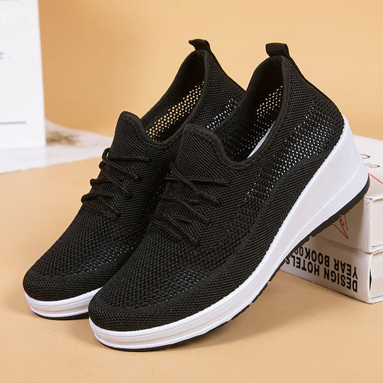 Mesh shoes women's inner height shoes breathable mesh surface slip resistant soft sole comfortable casual shoes