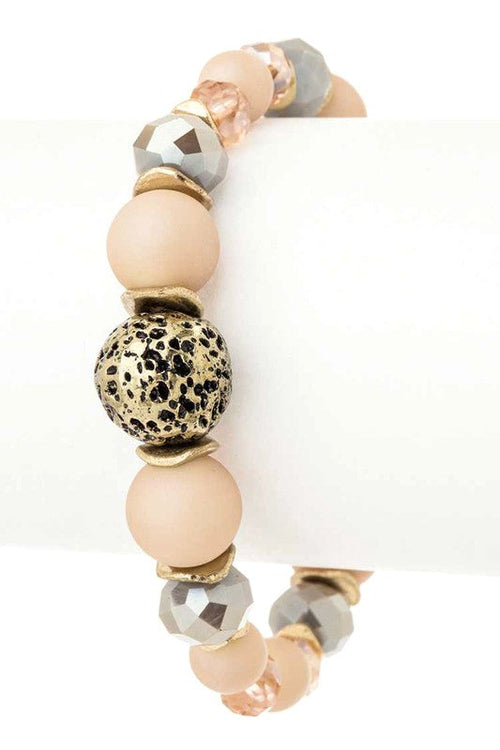 Mixed Bead Stretch Bracelet Cream Gold Boho Fashion