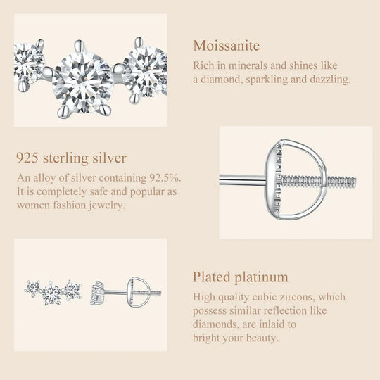 Sterling Silver S925 Moissanite Star Stud Earrings Screw Back Engagement Gift