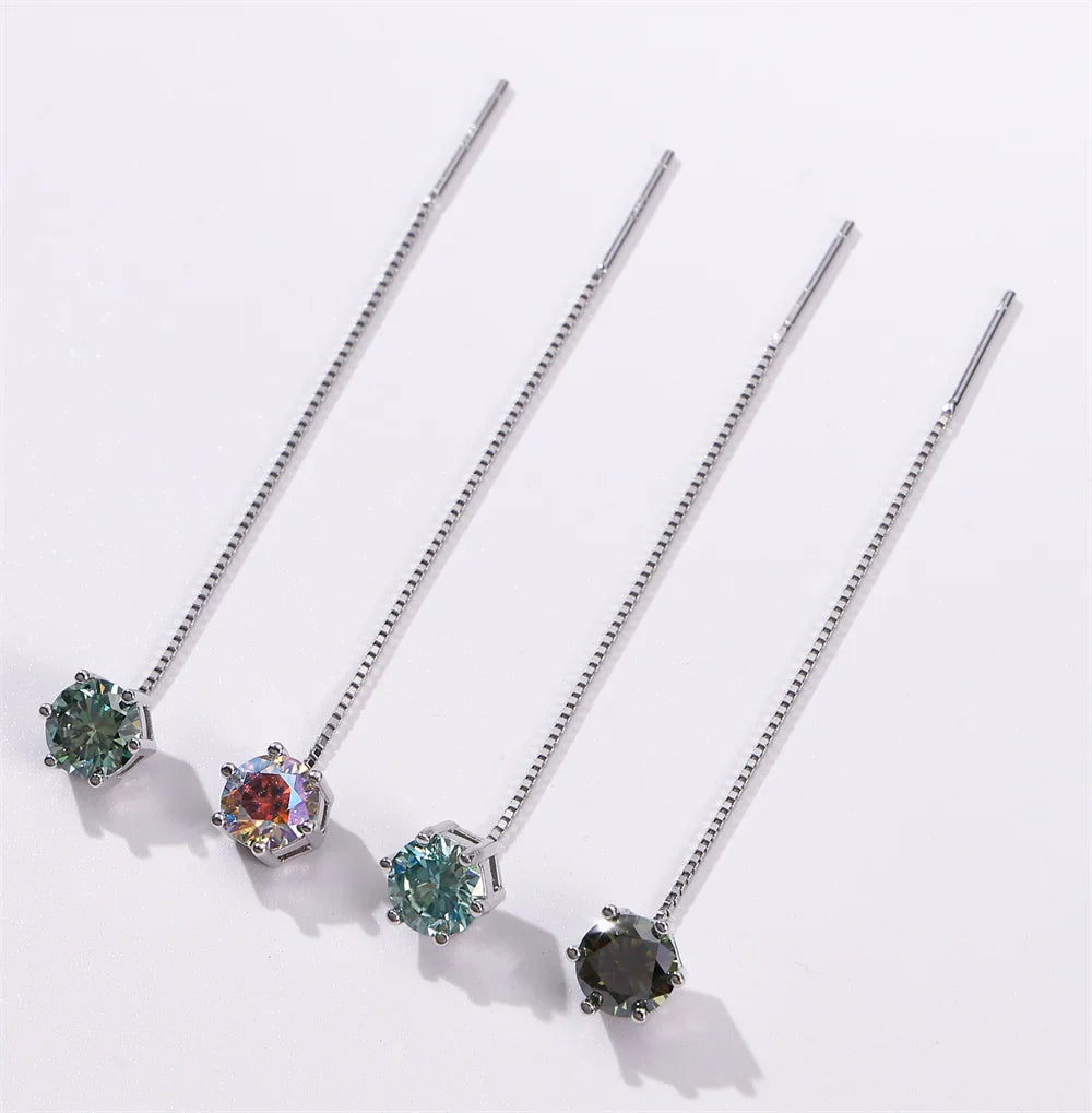 Moissanite Drop Earrings 5-6.5mm Sterling 925 Silver Solitaire Dangle Gift