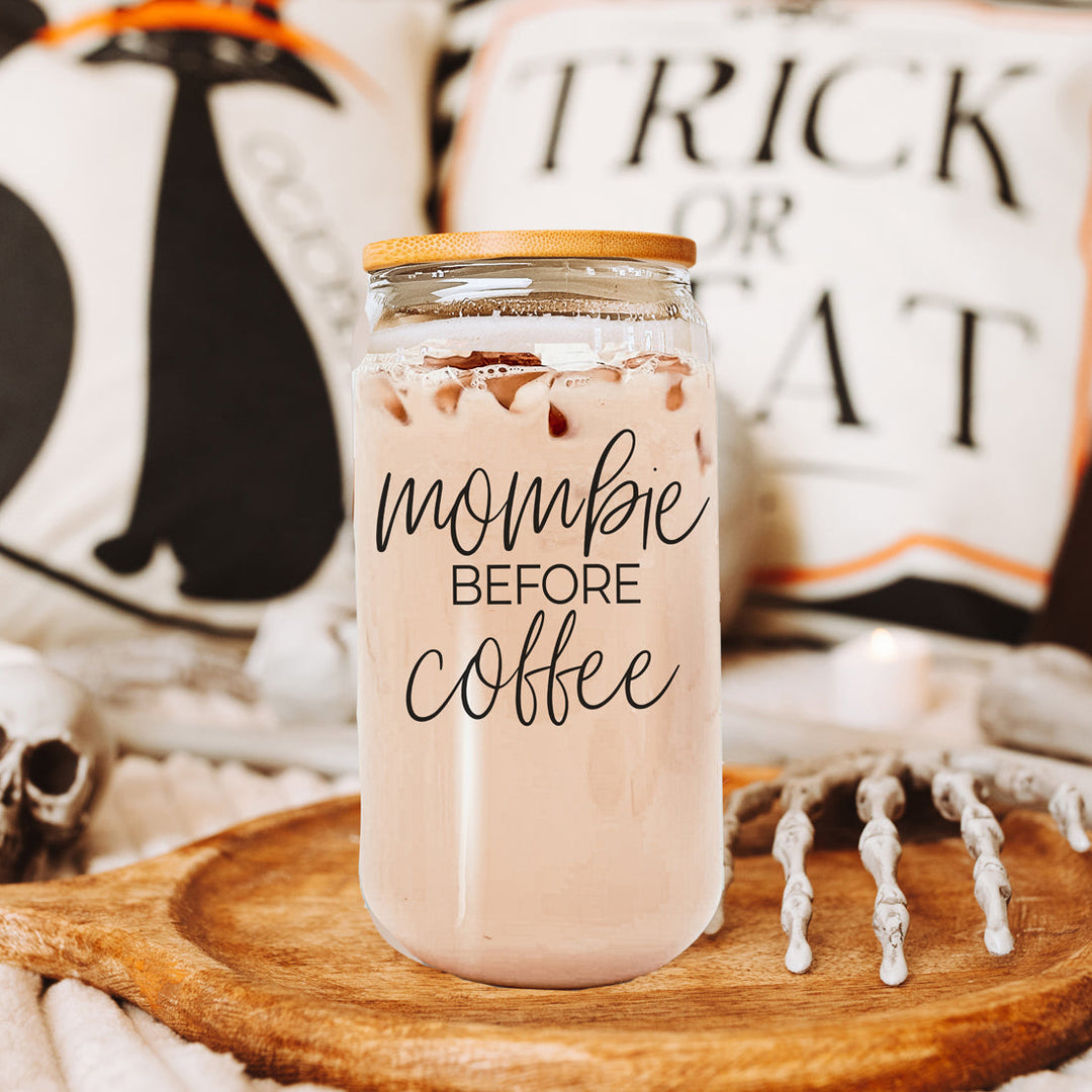 Mombie 20oz Glass Tumbler With Bamboo Lid Stainless Straws Coffee Hocus Pocus I Need Coffee