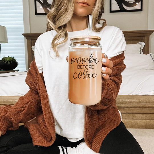 Mombie 20oz Glass Tumbler With Bamboo Lid Stainless Straws Coffee Hocus Pocus I Need Coffee