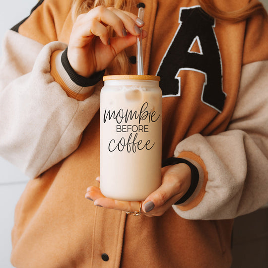 Mombie 20oz Glass Tumbler With Bamboo Lid Stainless Straws Coffee Hocus Pocus I Need Coffee